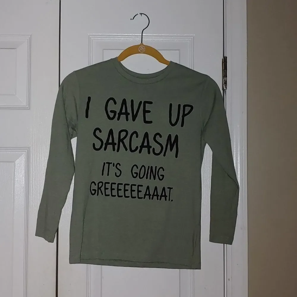 The Childrens Place Army Green  graphic long sleeve tshirt Sz M (7/8)